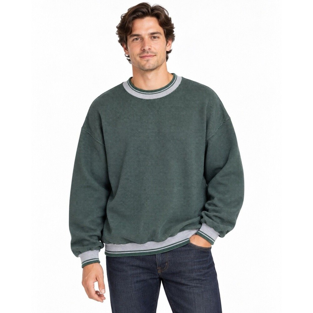 Vintage 90s Jerzees Super Sweats Waffle Knit Crewneck Sweatshirt USA XL Green